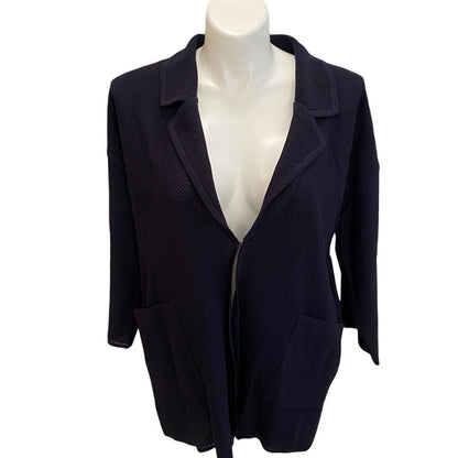 1X Exclusively Misook Cardigan Jacket Women’s Navy Blue Single Hook 3/4 Sleeve