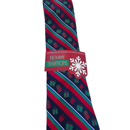 Hallmark Holiday Traditions Christmas Presents Striped Tie Novelty Necktie New
