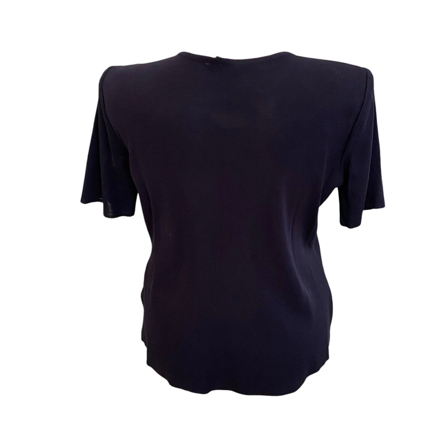 Exclusively Misook Top Women Sz L Navy Blue Short Sleeve Acrylic Minimalist