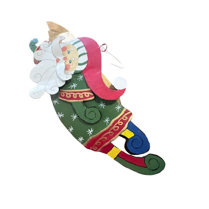 Metal Santa Claus Christmas Ornament Holiday Craft Painted Flying
