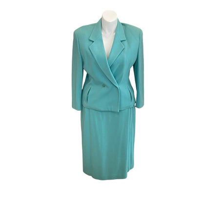 Bleyle Virgin Felted Wool Suit Set Blazer Turquoise Classic Size 18 Skirt 14 Top