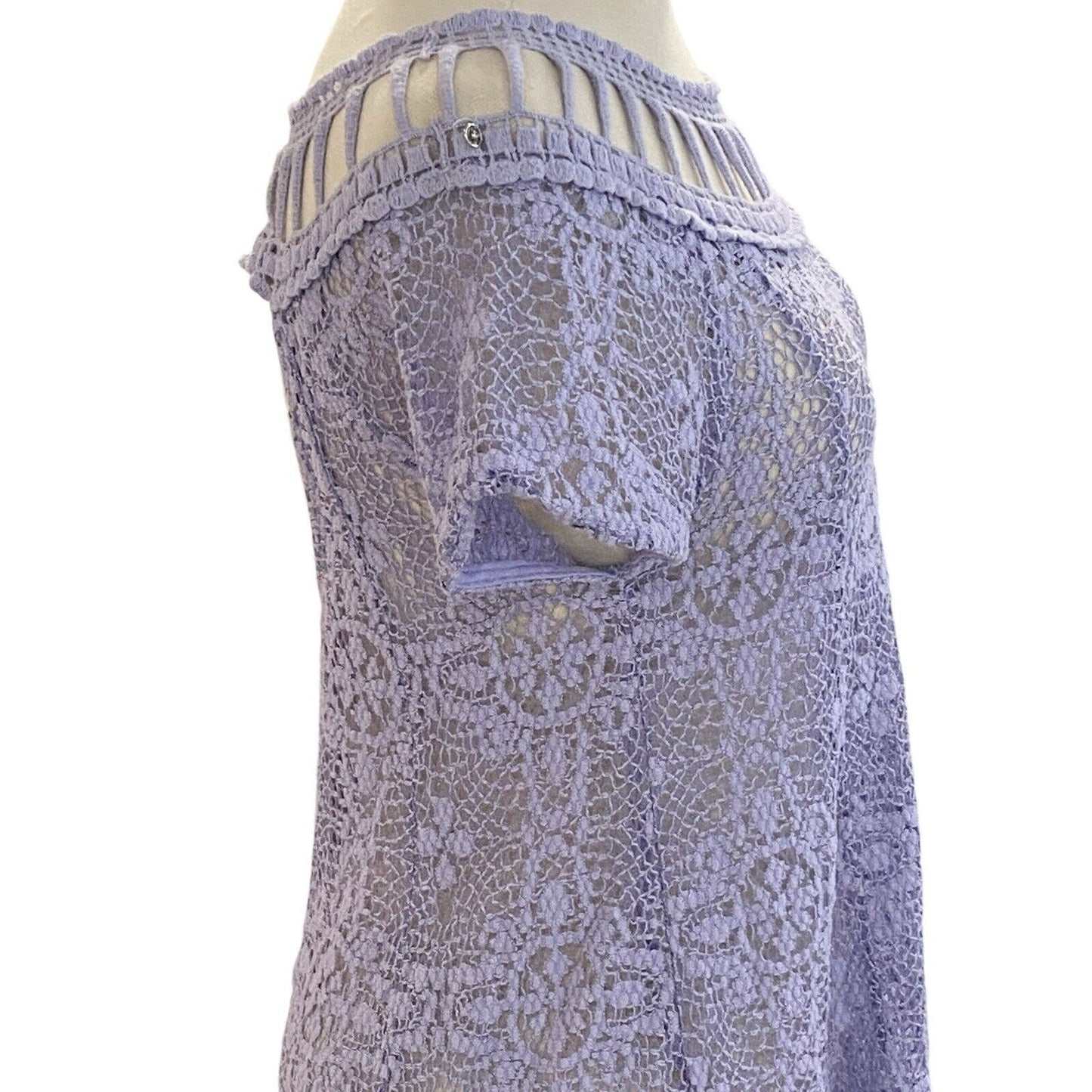 Size Small Free People Holy Mountain Lilac Open Knit Crochet Dress Lined