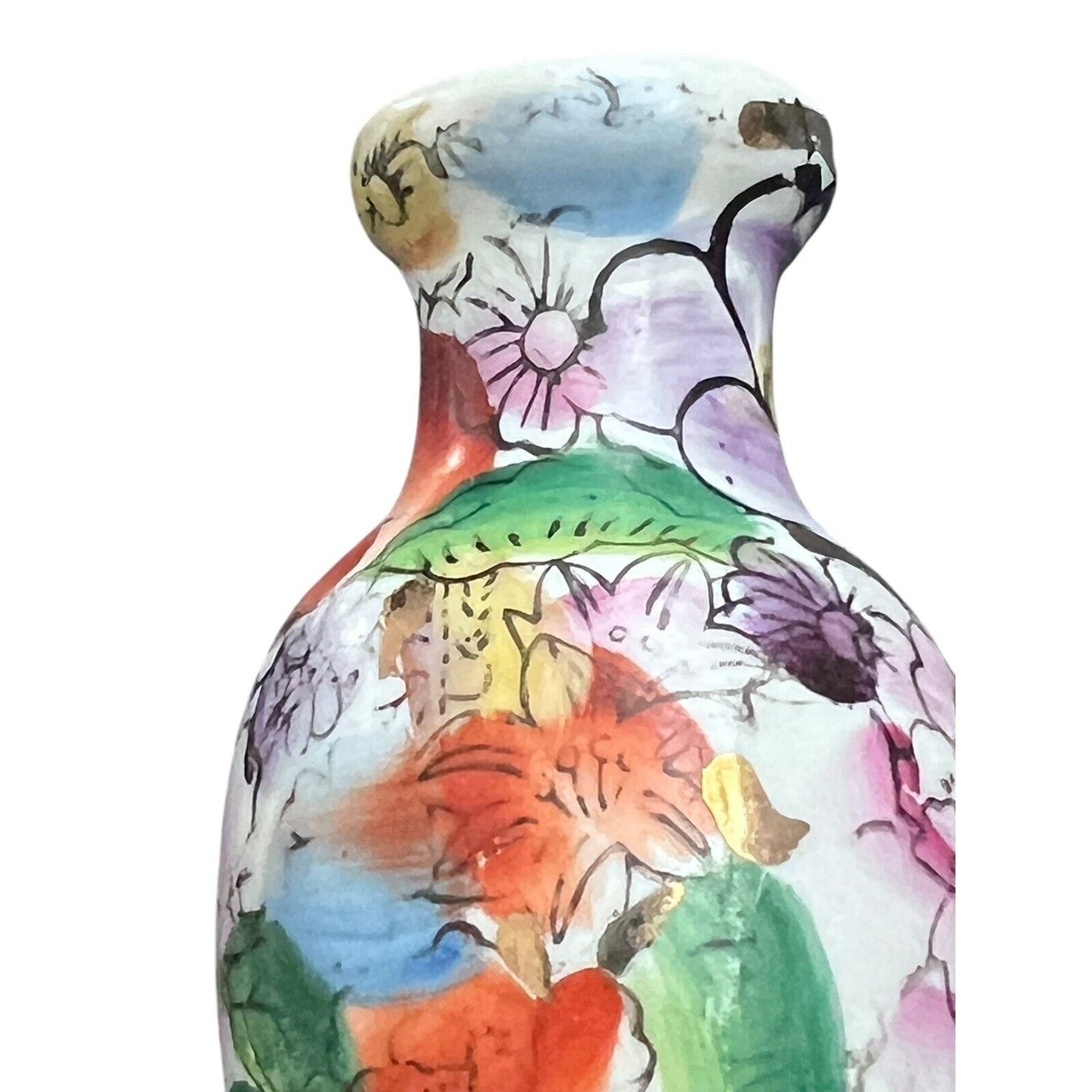 Chinese Floral Vase Gold Detail Porcelain Bud Asian 4” Vintage Hand Painted