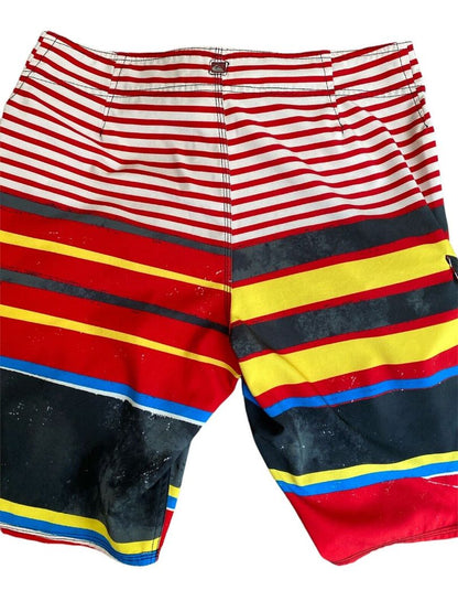 34 Quiksilver Striped Board Shorts Red, Blue, Yellow, Black