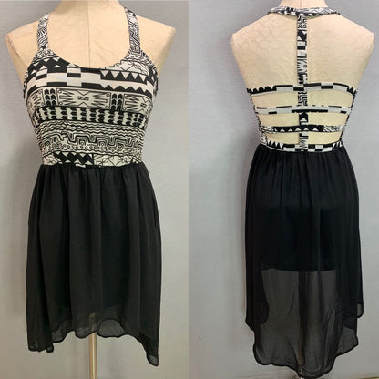 Medium Cecico Sundress Back Straps Open Hi Lo Hem Black White