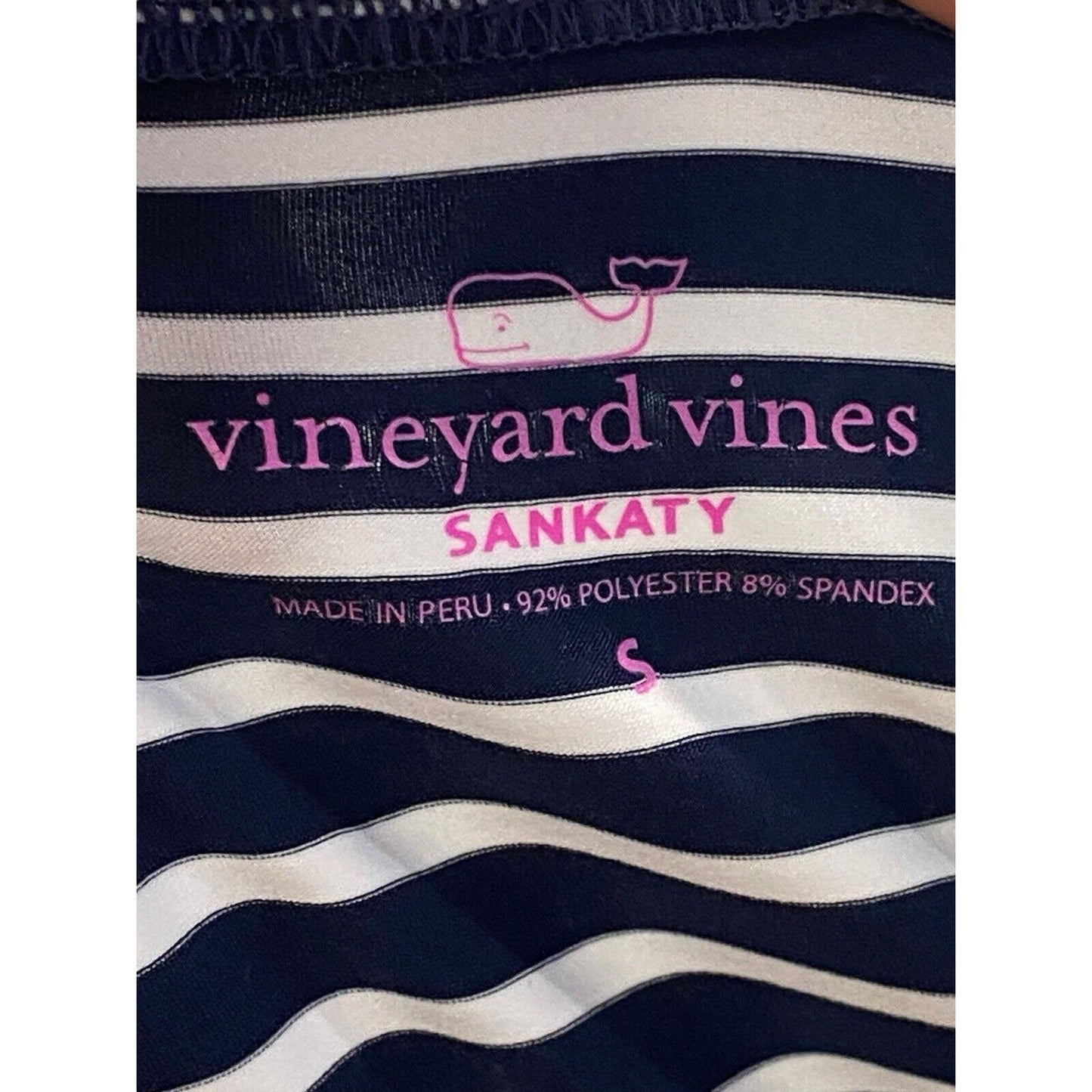 Small Vineyard Vines Sankaty Boatneck Striped Navy White Performance Fabric