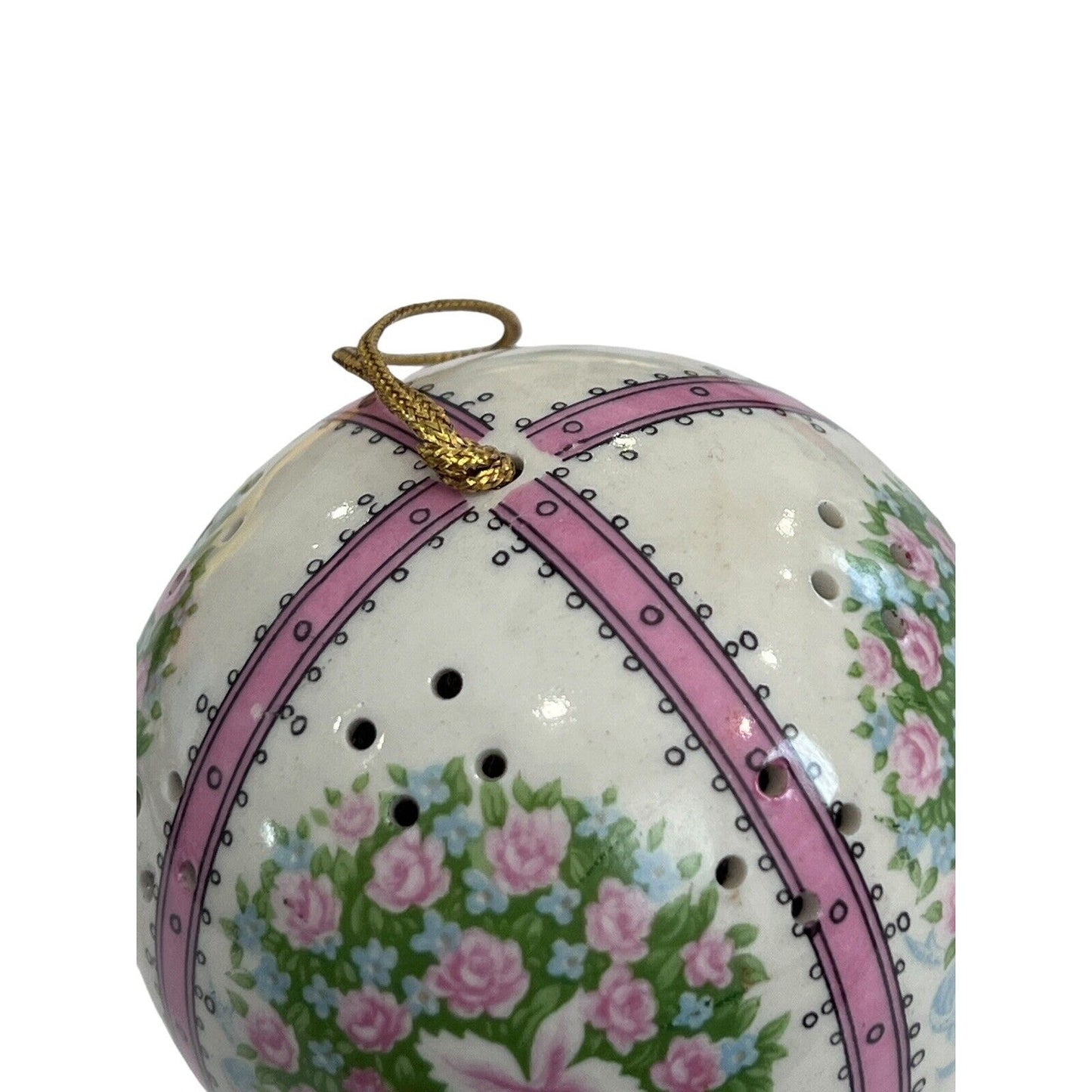 Vintage Ceramic Pomander Scent Ball Pink Angel Cherub Floral Hanging Ornament