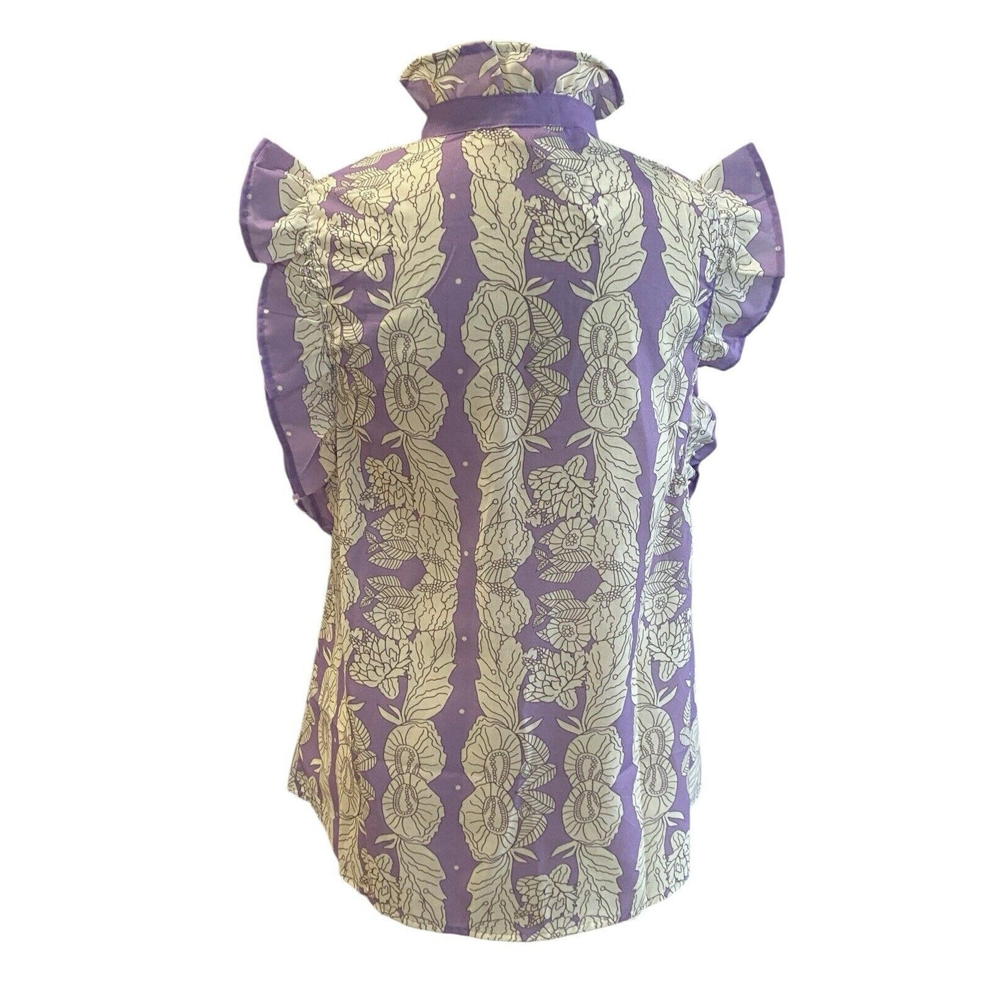 Small NWT Mazik Sleeveless Floral Ruffled Shirt Top Blouse Lavender