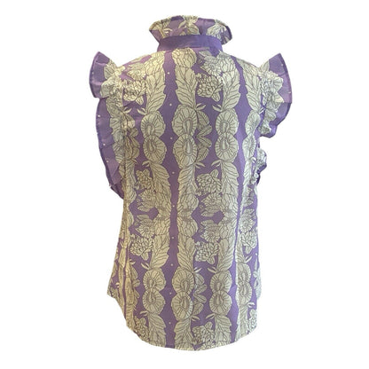Small NWT Mazik Sleeveless Floral Ruffled Shirt Top Blouse Lavender