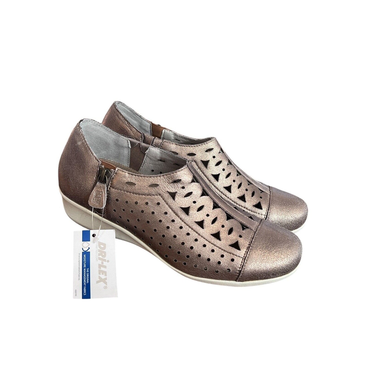 Drew Comfort Shoes Metro NEW Women's 9.5 Narrow Microdot Flat Gold Metal Cutout