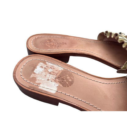 Size 9.5 Kate Spade Ruffle Beau Leather Slide Sandals Gold Chain Preppy Coastal