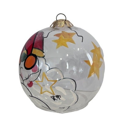 Handpainted Santa Claus Stars Ornament Christmas Holiday Clear Glass Ball Signed