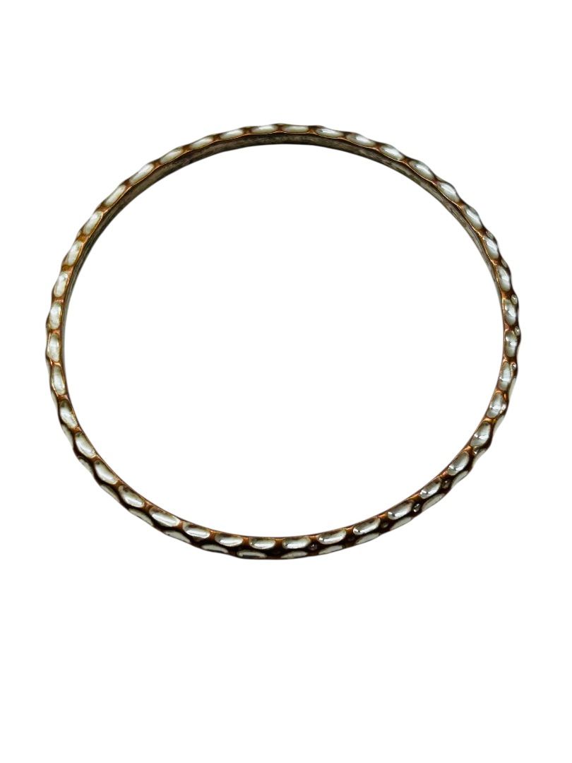 Textured Silvertone and Copper Color Bangle Bracelet 2.6 Inch Inside Diameter