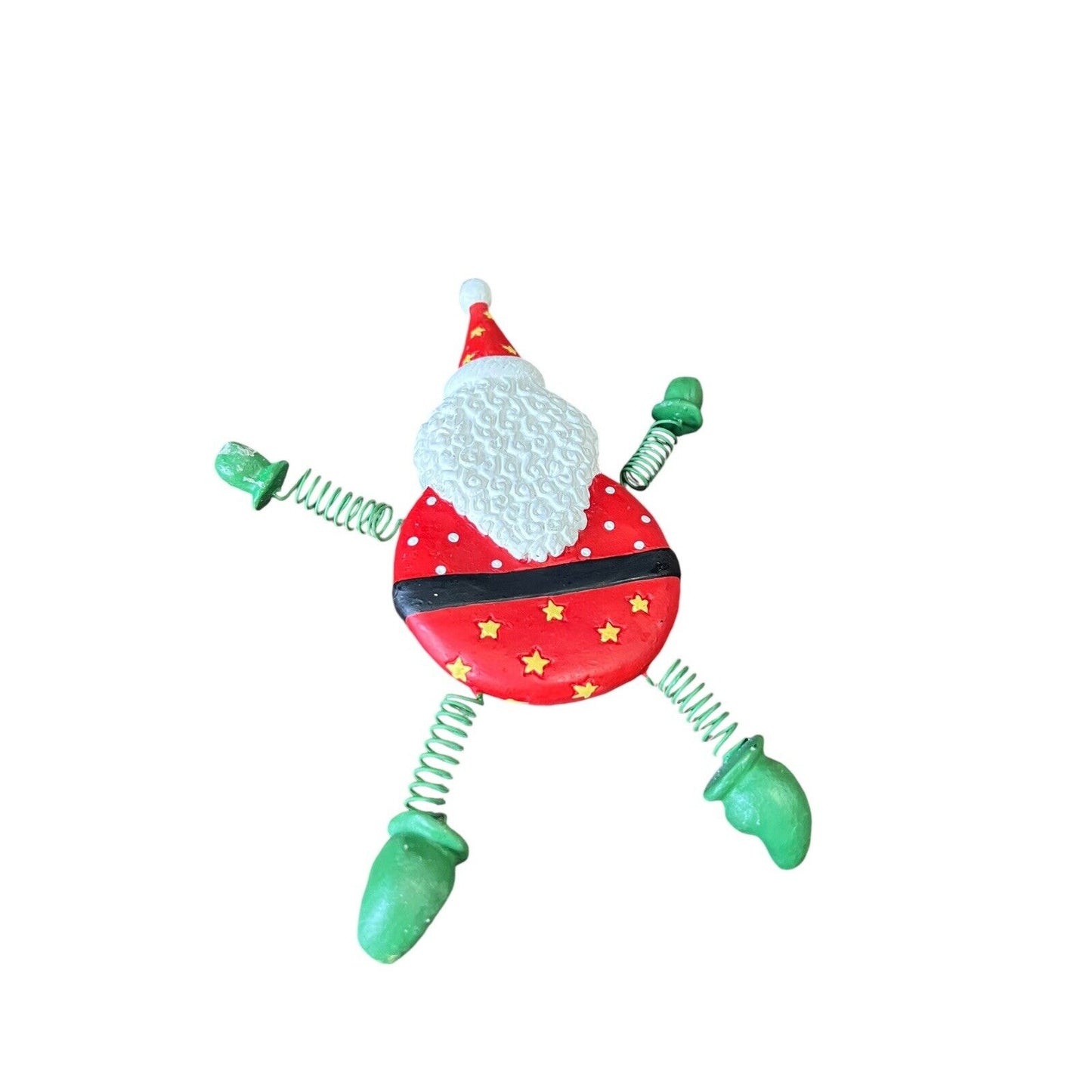 Santa Claus Spring Arm Carved Wood Christmas Ornament Holiday Painted