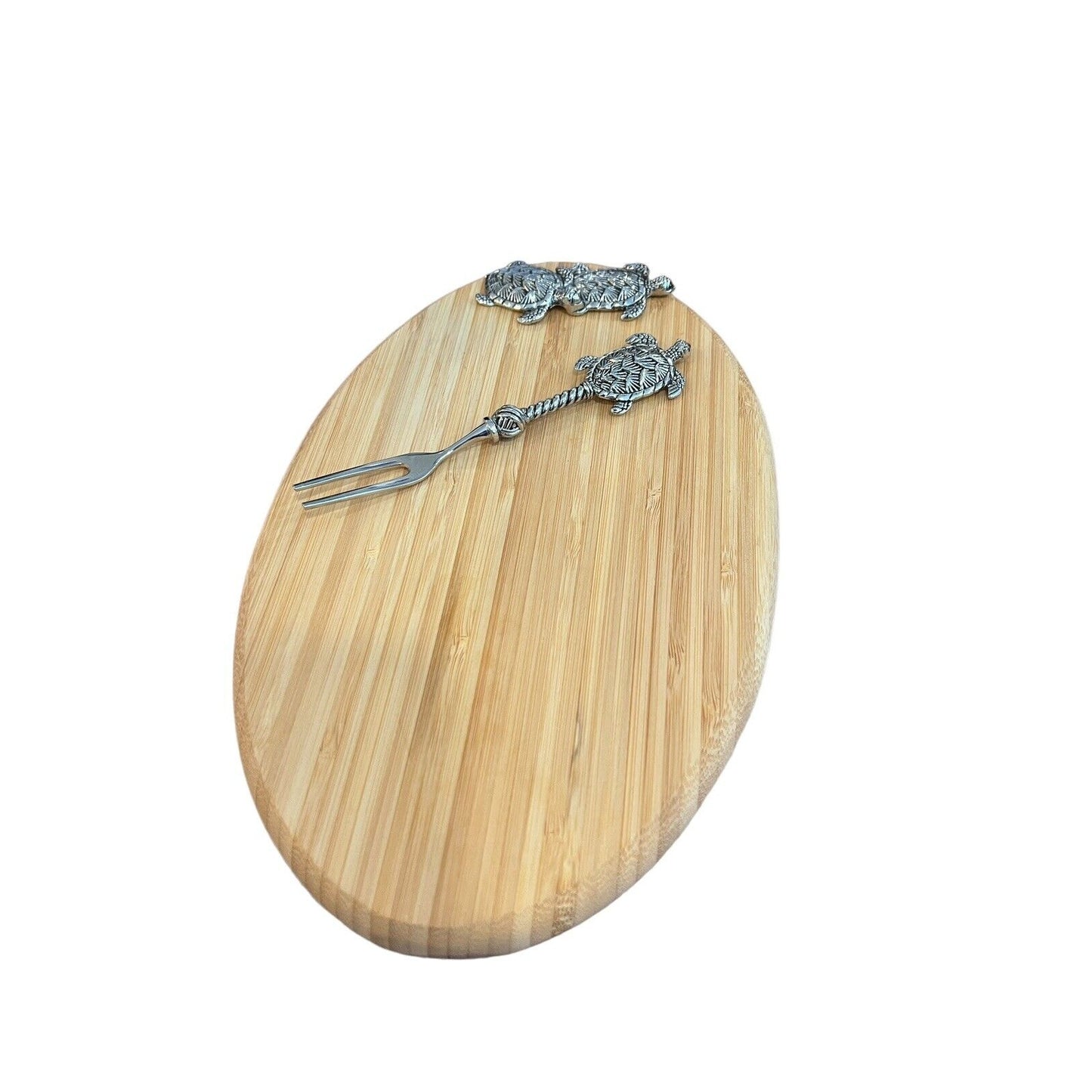 Mudpie Long Turtle Wood Board Set 10” X 6.5” with Small Fork