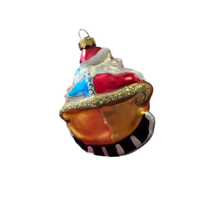 Dept 56 Blown Glass Christmas Ornament Santa Claus Sleigh Set Of Two 2.5”