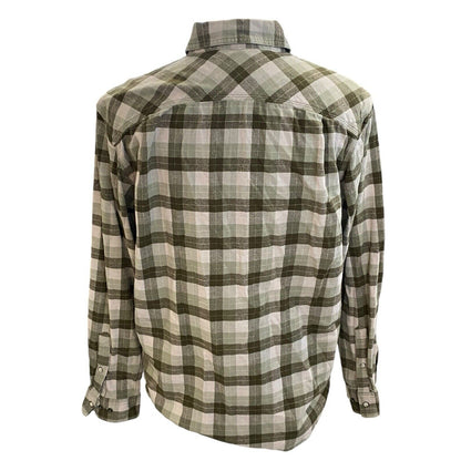 Size Medium Carhartt Flannel Shirt Mens Green Tan Plaid Rugged Flex Pearl Snap