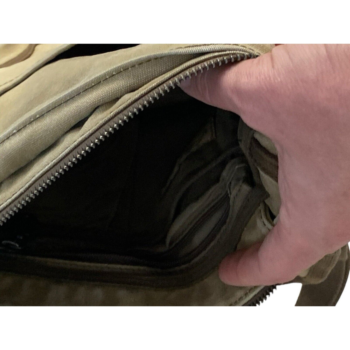 TSD Brand Forest Flap Crossbody Messenger Bag Tan Canvas Brown Leather Trim