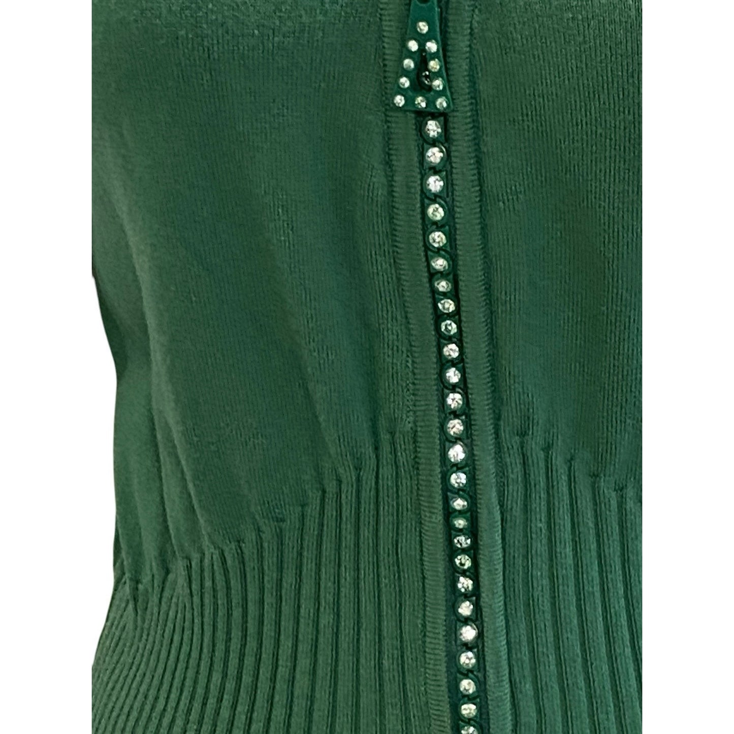Size 2 Green ABC Fashion 3/4 Sleeve Sweater Rhinestone Bling Zipper Preppy Sassy
