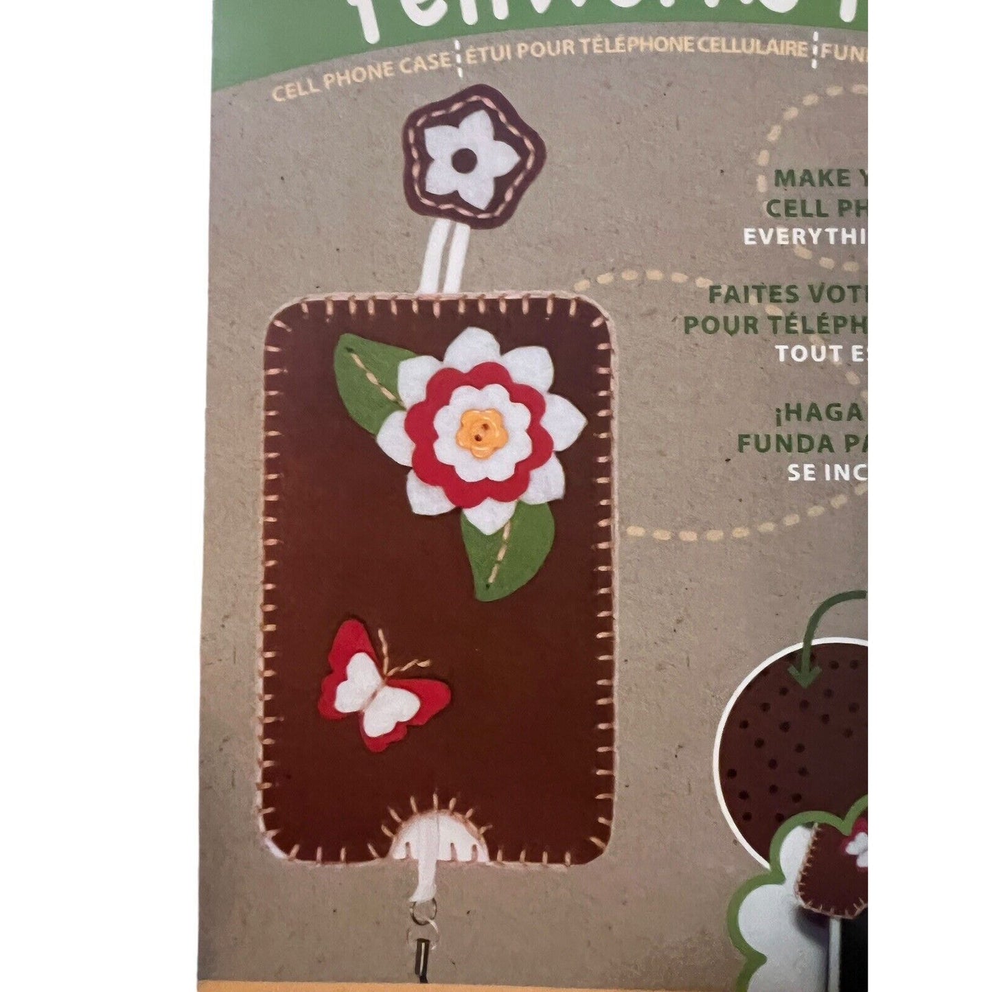 Dimensions Feltwork Fun Phone Case Cover Felt Embroidery Kit Kid Craft Brown Flo