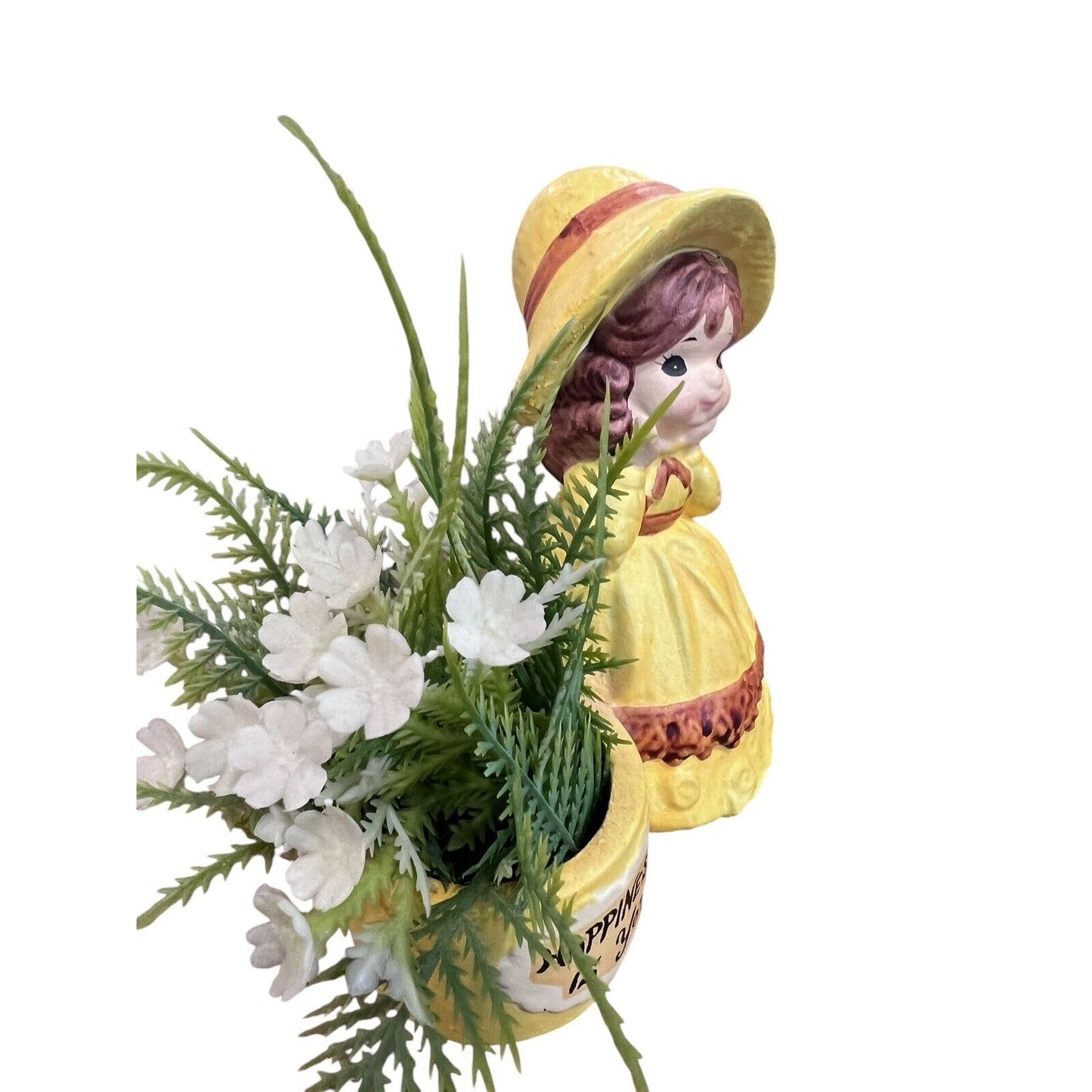 Vintage De Bec Japan Happiness Is You Small Planter Candle Holder Yellow