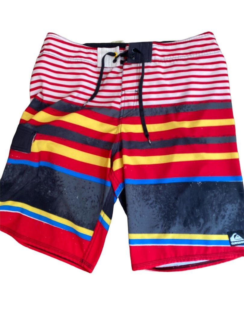 34 Quiksilver Striped Board Shorts Red, Blue, Yellow, Black