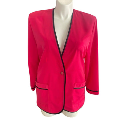 Peter Popovitch Ladies Casual Jacket Pink Size Large Black Trim Vintage