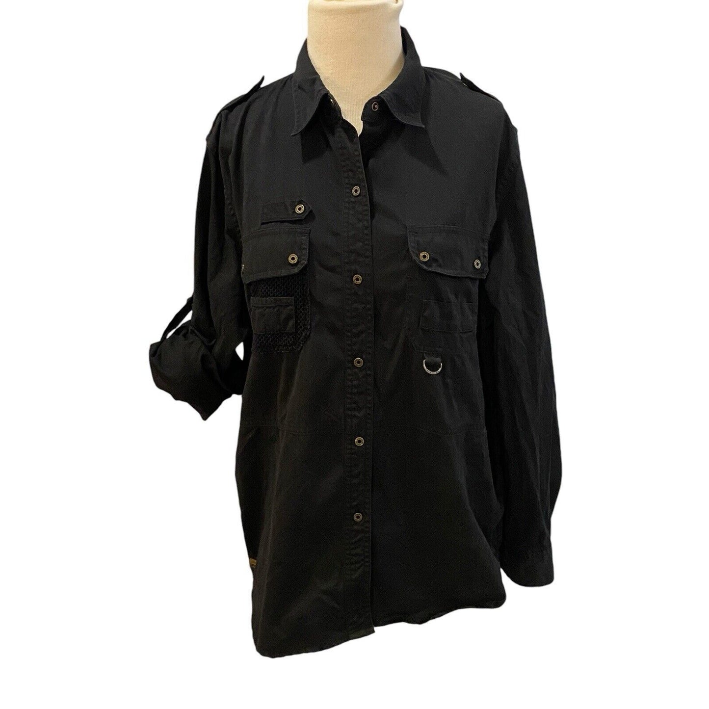 Ralph Lauren Shirt Womens Large Lauren Field Tested Military Snap Up Black