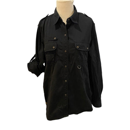 Ralph Lauren Shirt Womens Large Lauren Field Tested Military Snap Up Black