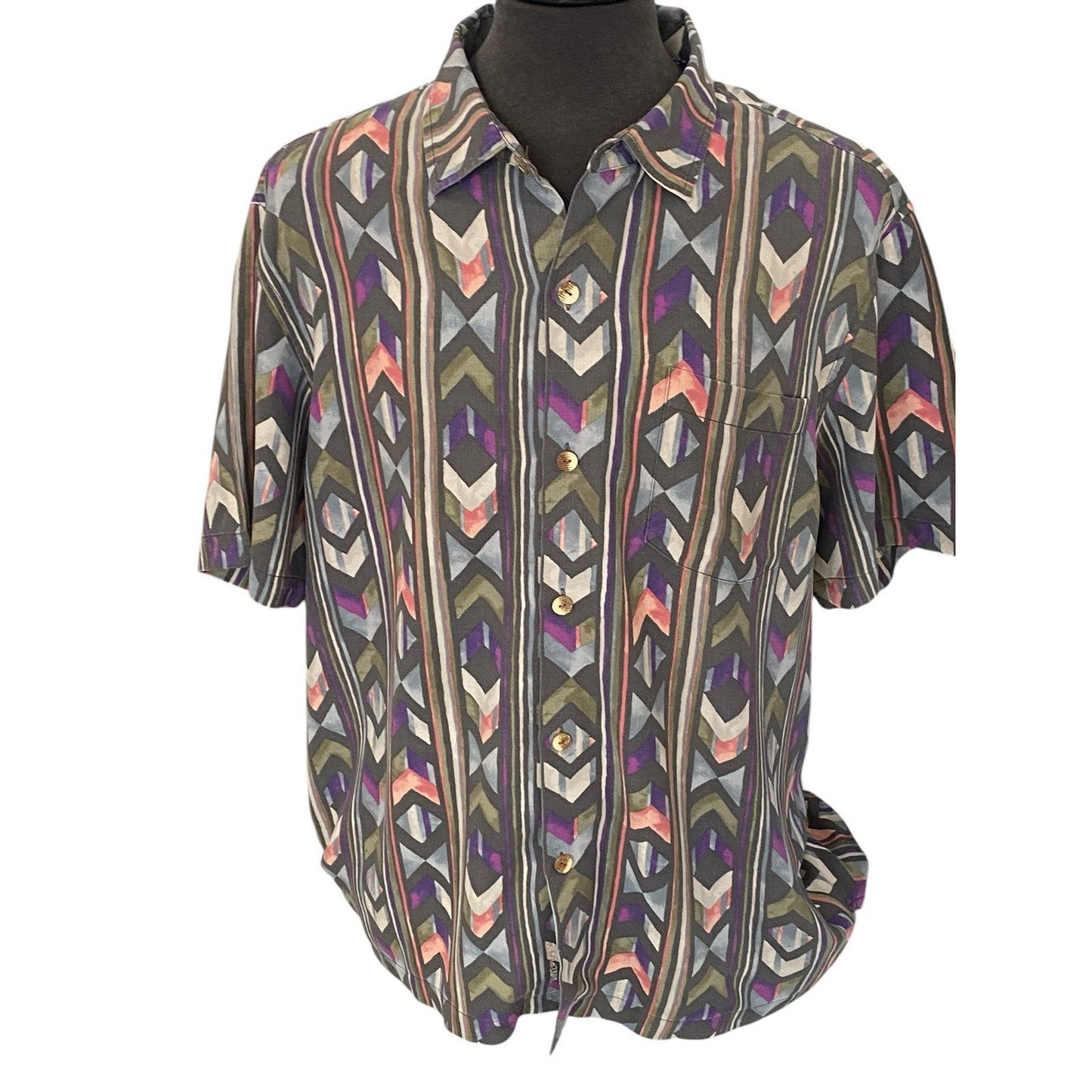 Tommy Bahama Button Up Shirt Mens XL Island Zone Silk Blend Short Sleeve Geometr