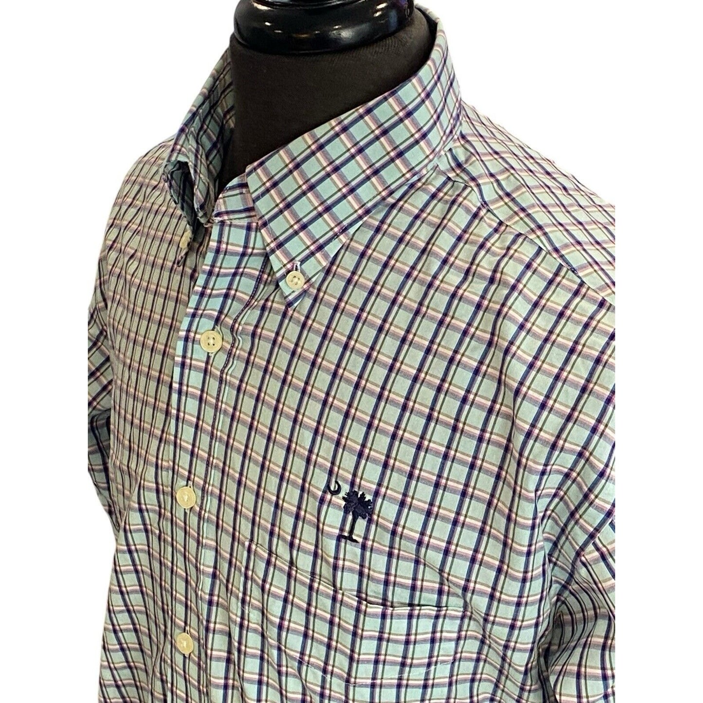 Size Medium Overton men's Button Shirt Plaid Long Sleeve Palmetto Moon SC