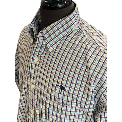 Size Medium Overton men's Button Shirt Plaid Long Sleeve Palmetto Moon SC