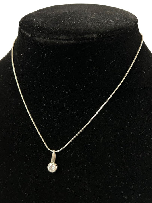 Express Silvertone Necklace Snake Chain with Clear Faceted Pendant 18-20"