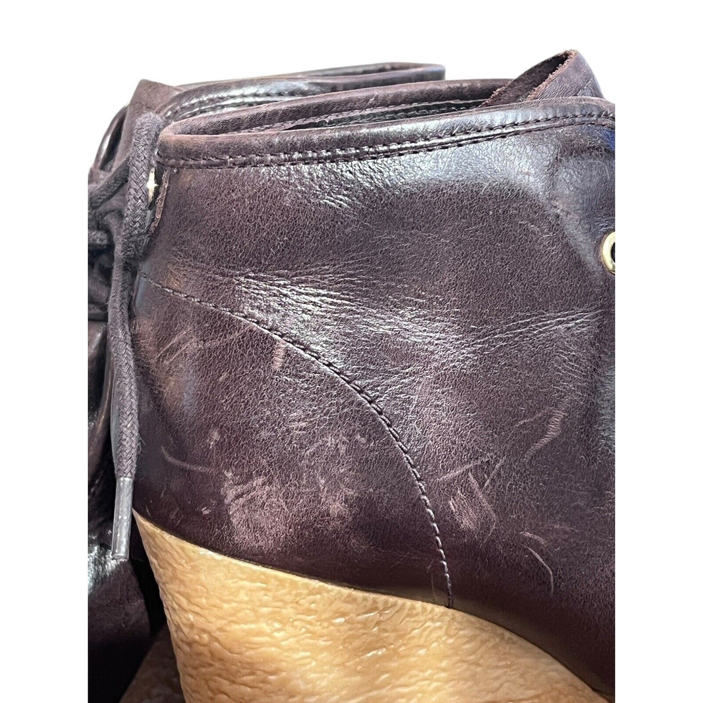 Size 7.5 Michael Kors Rory Wedge Booties Brown Leather Ankle Boots Lace Up