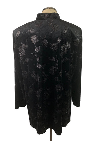 2X J.B.S. Ltd. Vintage 1980s Black Velvet Sparkle Jacket Mandarin Collar Silvertone Clasps