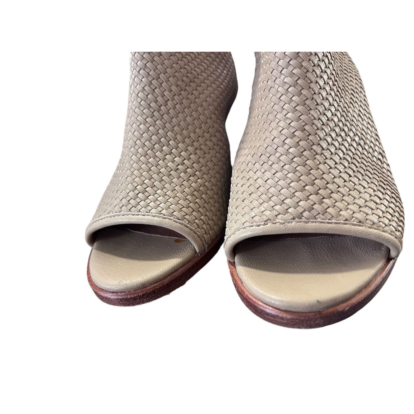 Frye Womens Woven Leather Slingback Open Toe Booties Boots Dani Lt Beige Size 9