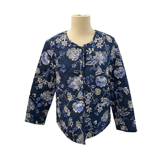 Talbots Quilted Snap Button Jacket Floral Pockets Coastal Cottagecore Size M