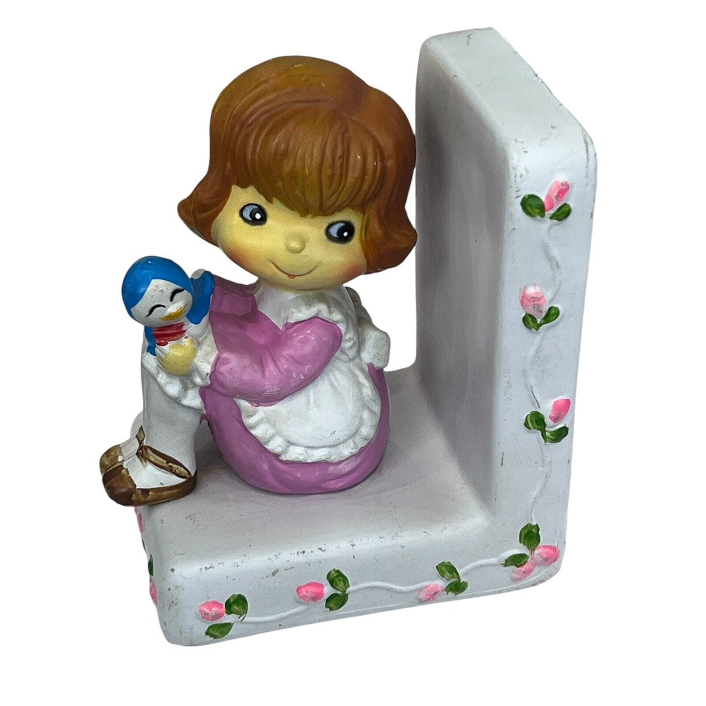 Vtg Kitsch 1970 Girl Bird Plastic Book End Hong Kong ONE SIDE ONLY