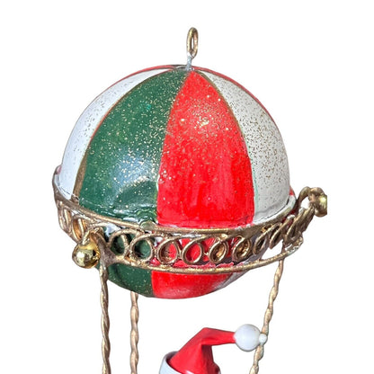 Metal Santa Claus Hot Air Balloon Christmas Ornament Holiday Painted