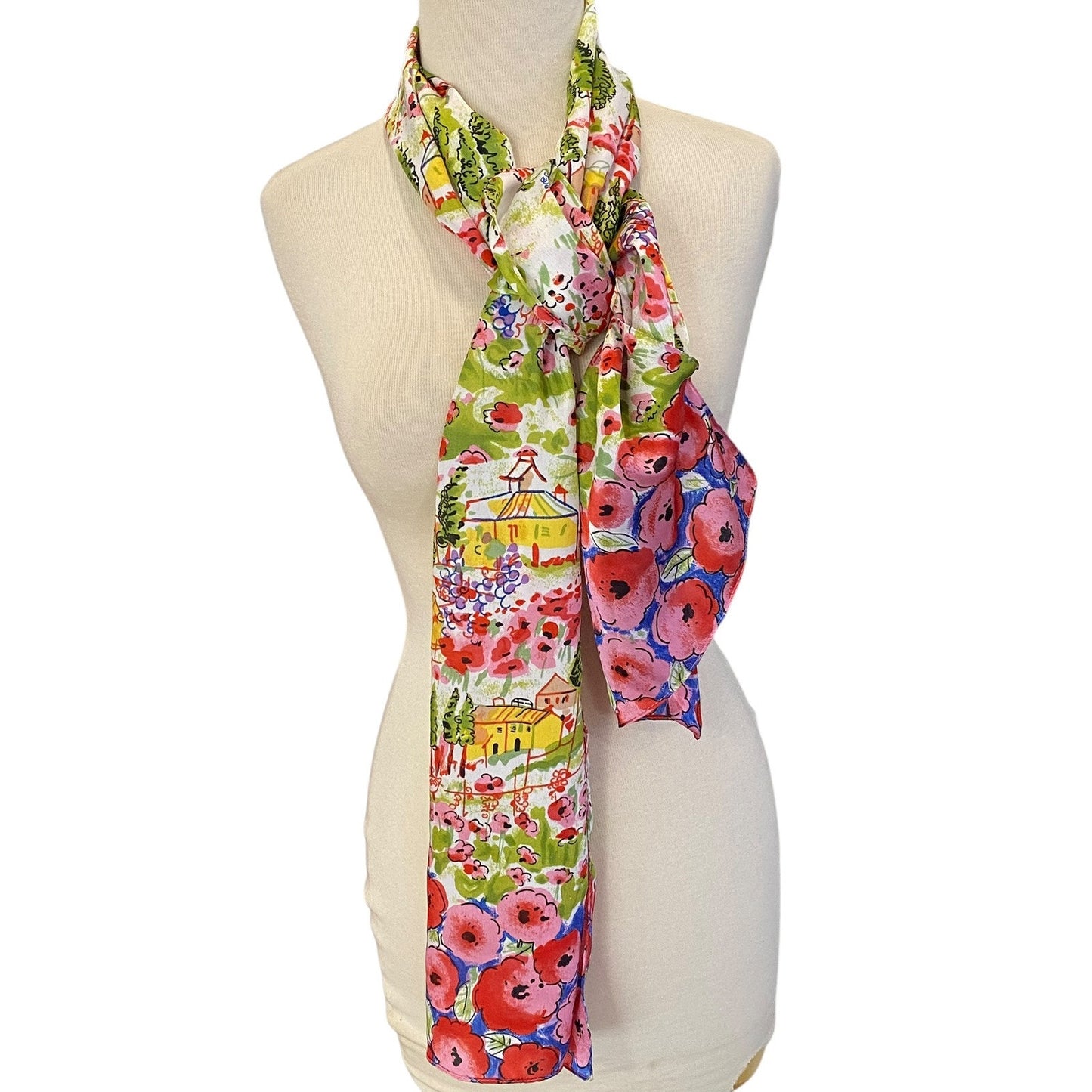 NWT Runway Brand Floral Landscape Oblong Scarf 62”