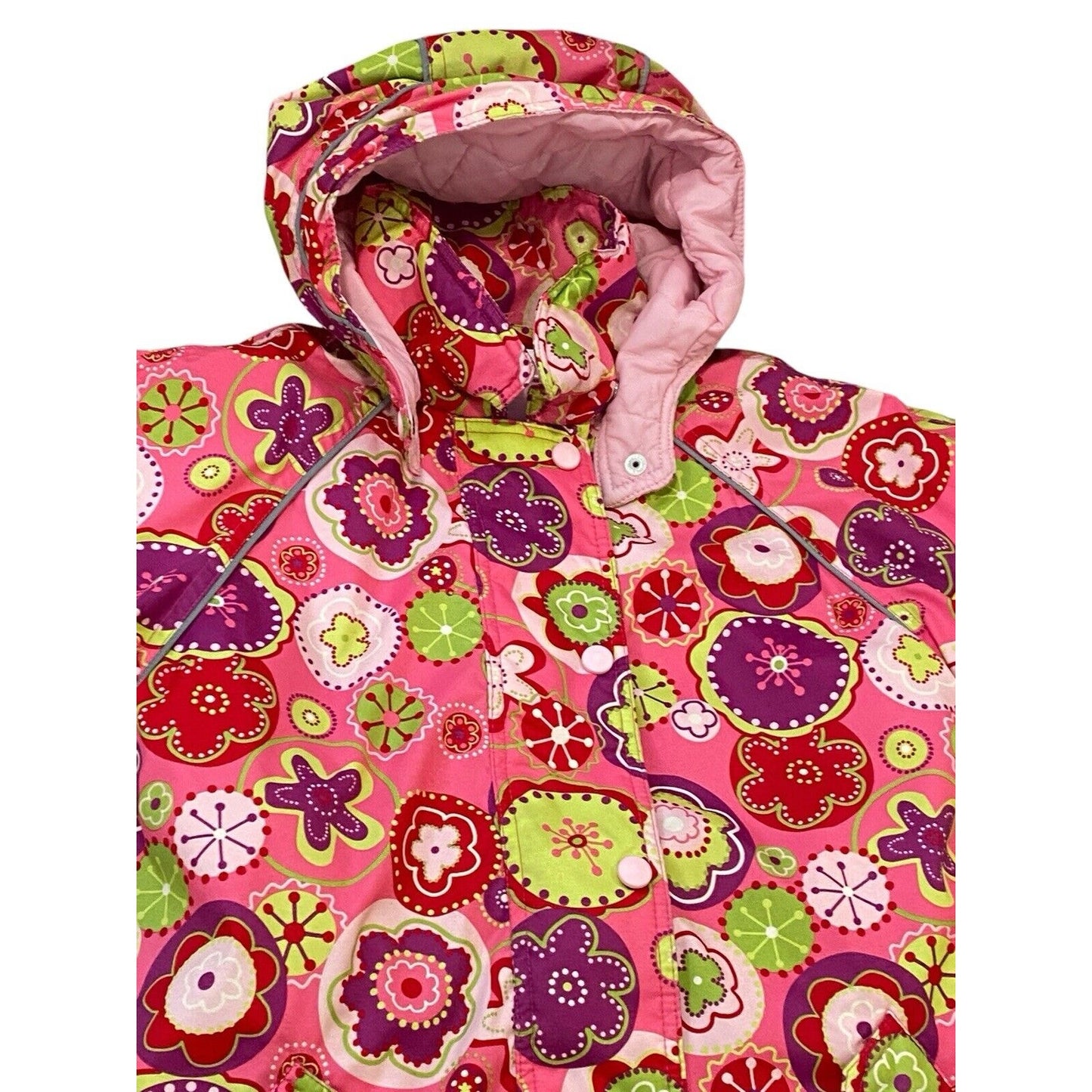 Hanna Andersson Size 110 (US 5) Ski Jacket Coat Flower Pink Hooded