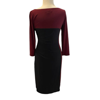 Size 4 Ralph Lauren Dress Black Garnet Color Block Slinky Ruched NWT