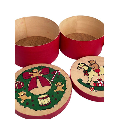 3 Nesting Balsa Wood Boxes Christmas Holiday Gift Lightweight Taiwan Round