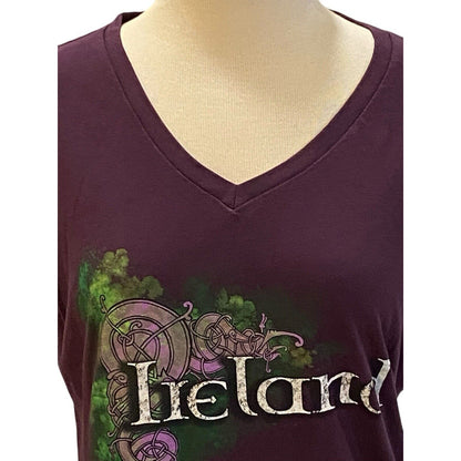 Size Large Traditional Craftware Purple Ireland Graphic T-Shirt Blouse Tee