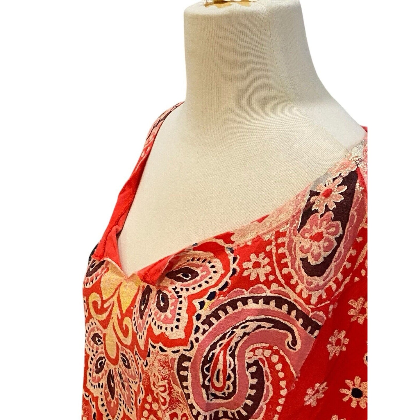 Size 2X Lucky Brand Boho Paisley Tunic Top Shirt Pullover Women’s Pinkish Red