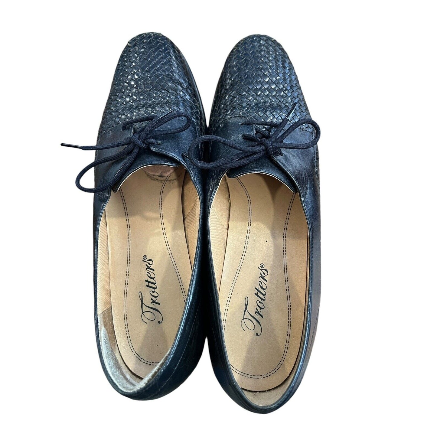 Vintage TROTTERS LILA Woven Leather Black Oxford Shoes Flats 9.5 S (AAA)