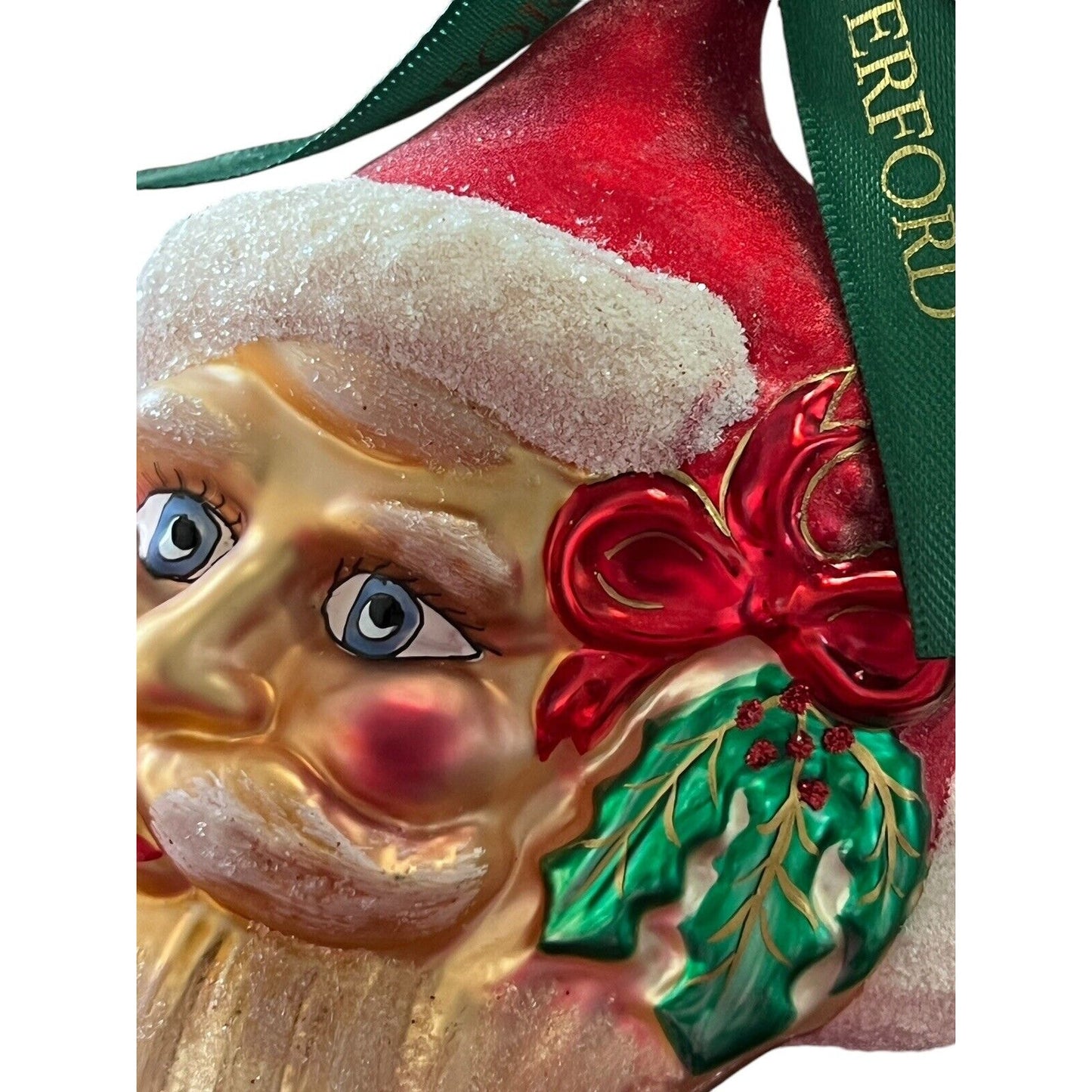 Waterford Christmas Santa Head Glass Ornament Hand Blown No Box Glitter