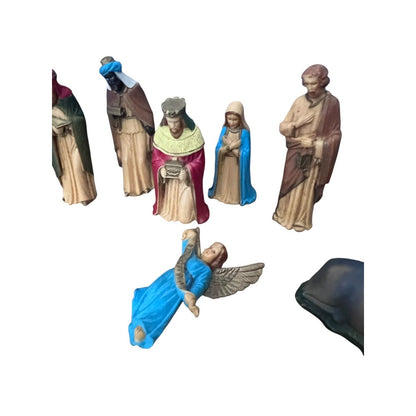Vintage Art Plastics Christmas Nativity Manger Figures Hong Kong 9 Pc No Baby