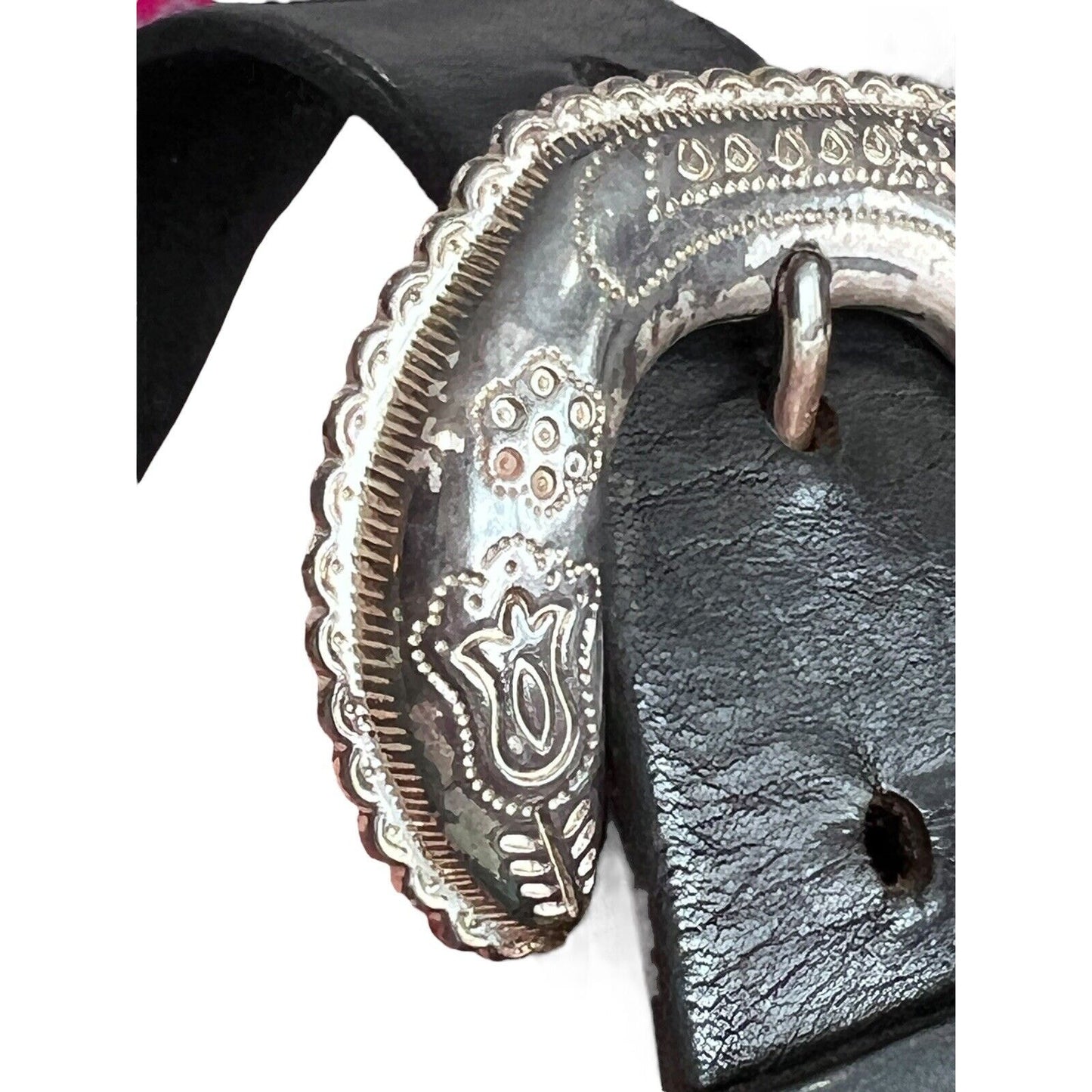 Size Large Black Western Wide Leather Belt Horse Silvertone Buckle