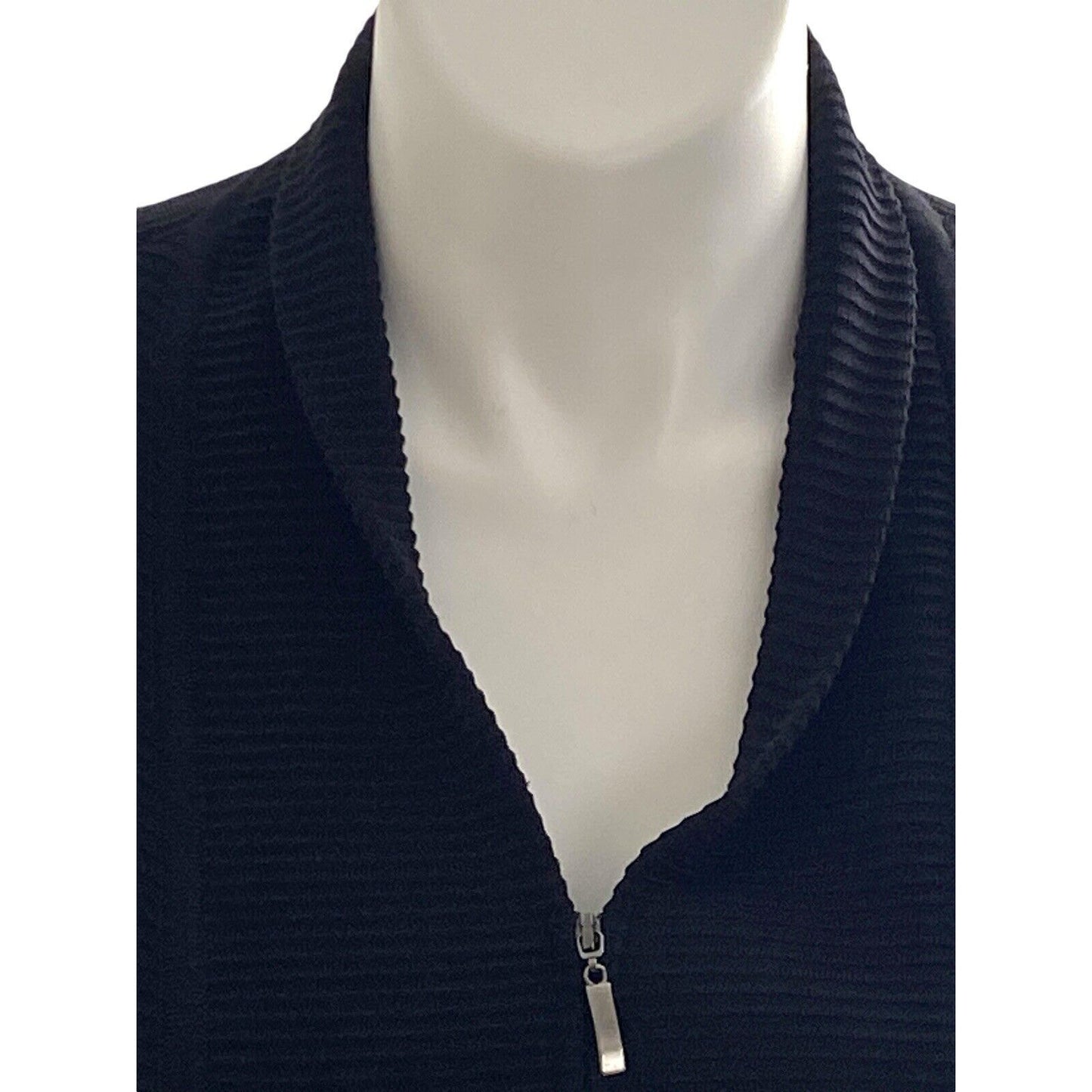 Exclusively Misook Textured Full Zip Sweater Cardigan Black XL Petite